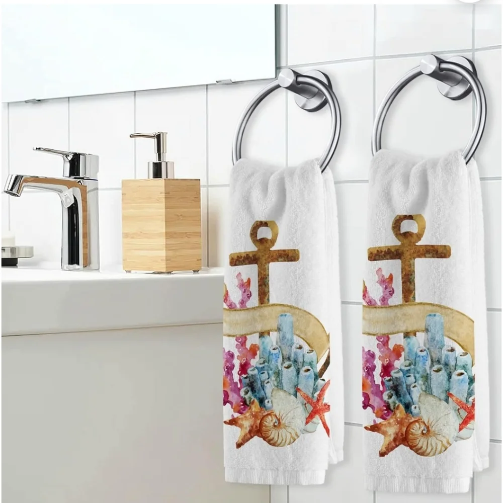 Ocean Coral Anchor Hand Towels